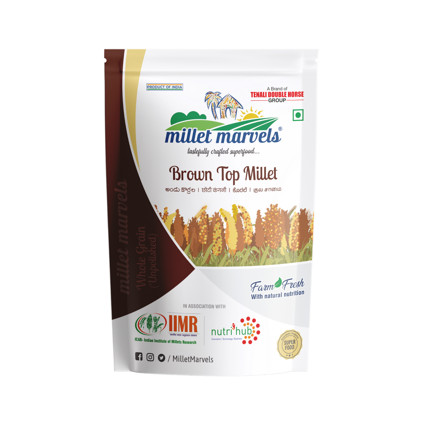 Millet Marvels Brown Top Millet packaging on a white background