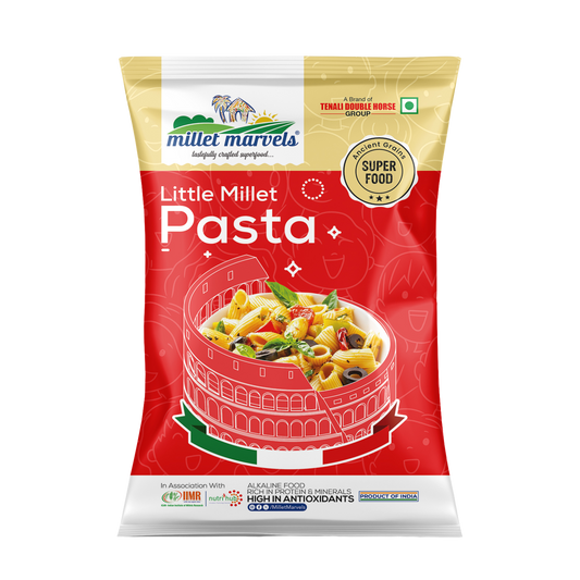 Millet Marvels Little Millet Pasta packaging on a white background