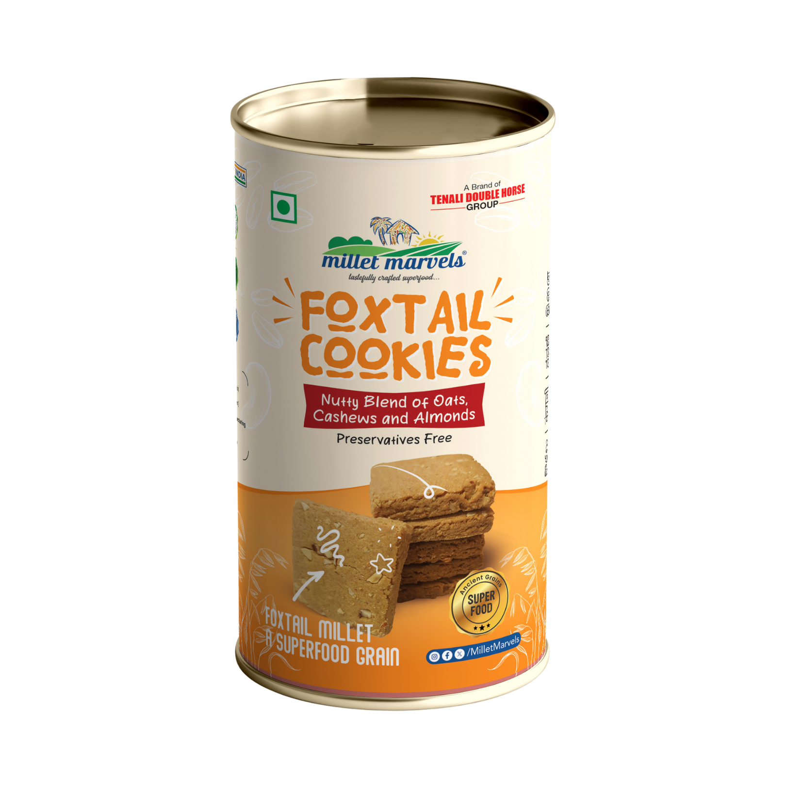 Can of Mullet Marvels Foxtail Cookies on a white background
