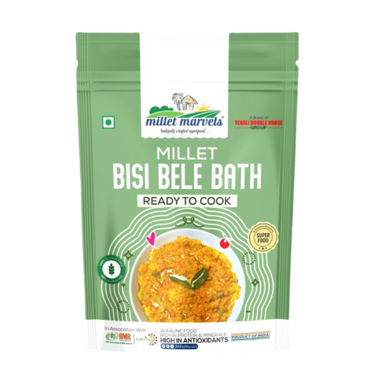 Green package of Millet Bisi Bele Bath from Millet Marvels on a white background