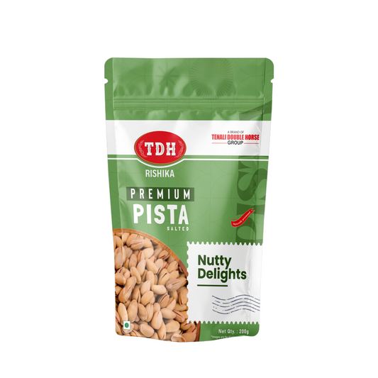 Packaged food product with green and white label on a white background