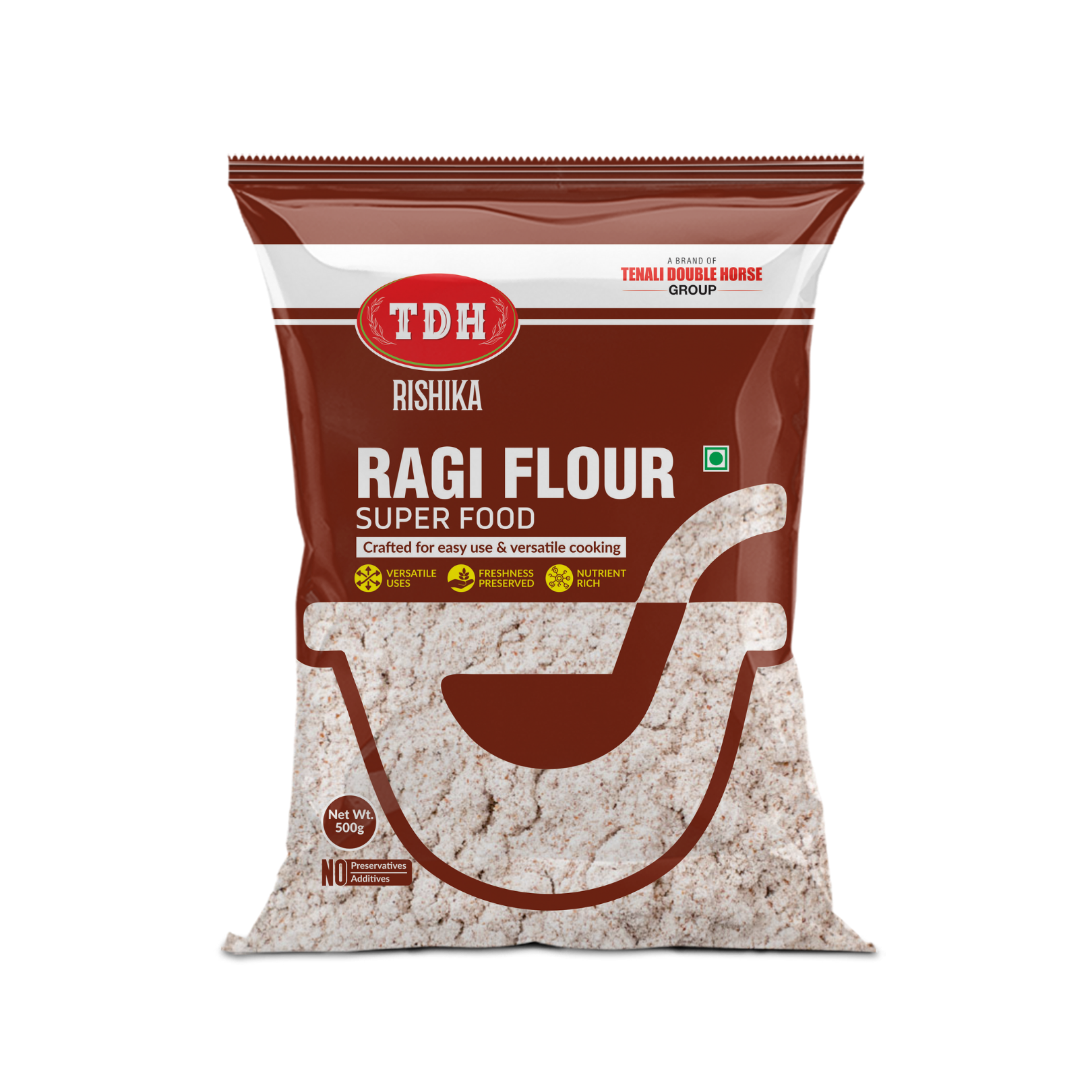 Bag of TDH Rishiika Ragi Flour on a white background