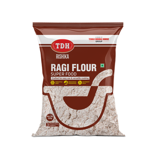 Bag of TDH Rishiika Ragi Flour on a white background