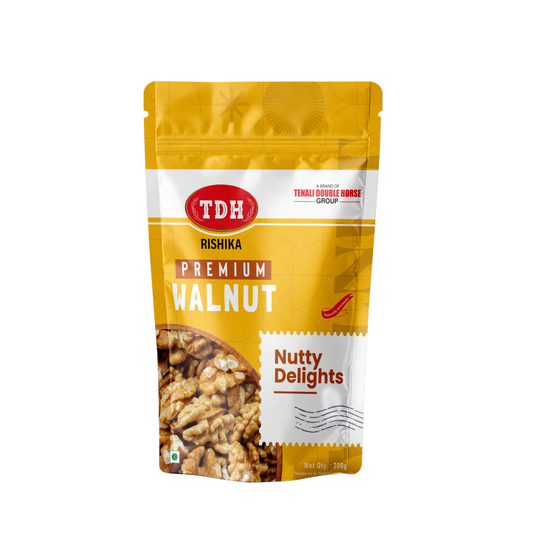 Packaged walnuts with TDH branding on a white background
